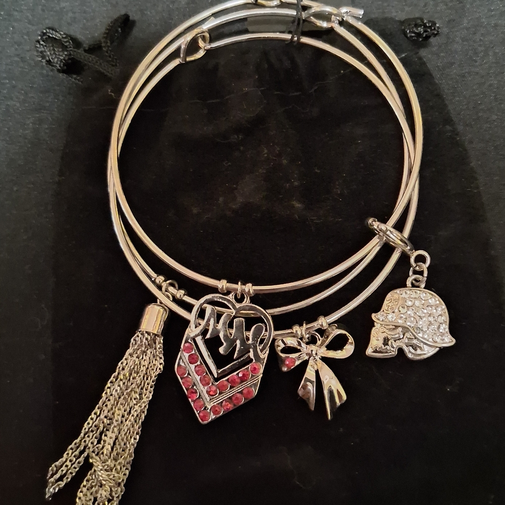 Metal Mulisha 3 New Silver Bangles Pink Diamond Rhinestones 4 charms Rare HTF